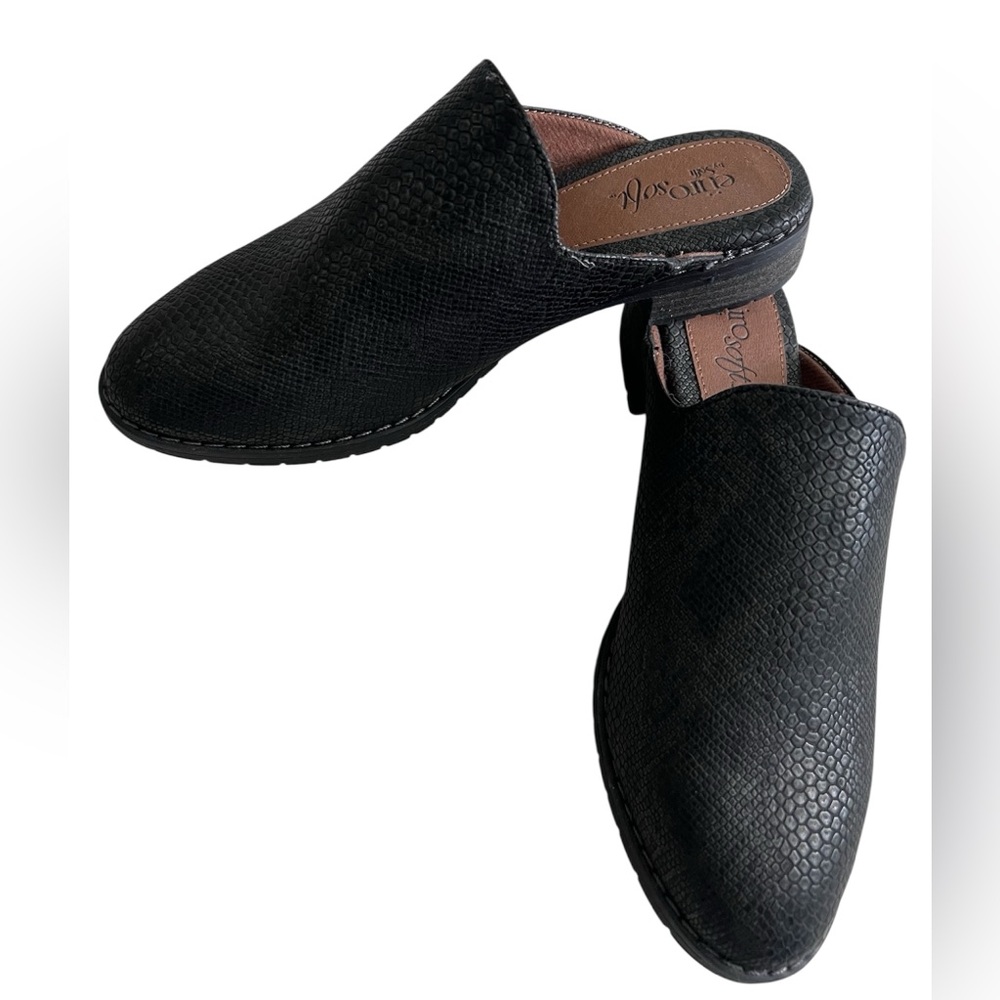 Eurosoft Snakeskin Look Black Slip-On Mules, Size 6.5